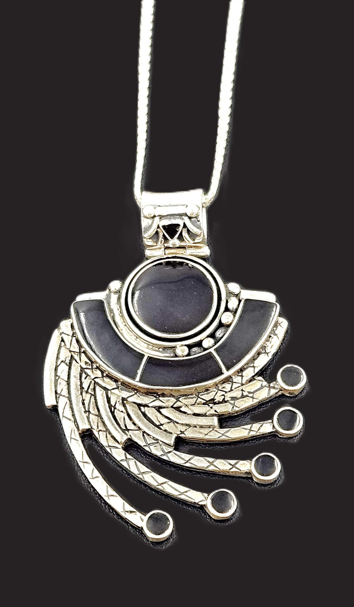 Victor Yurivilca Jewelry OOAK Victor Yurivilca Sterling Onyx Abstract Large Statement Pendant Necklace