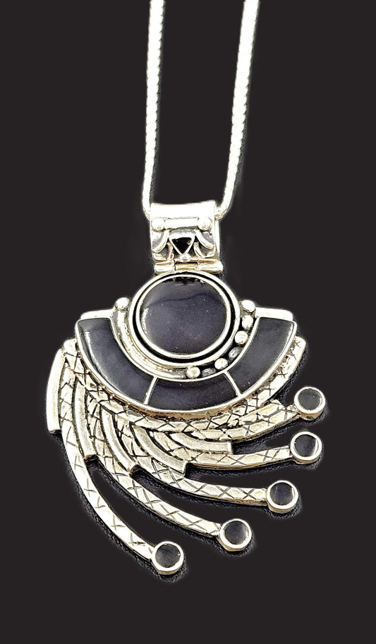 Victor Yurivilca Jewelry OOAK Victor Yurivilca Sterling Onyx Abstract Large Statement Pendant Necklace