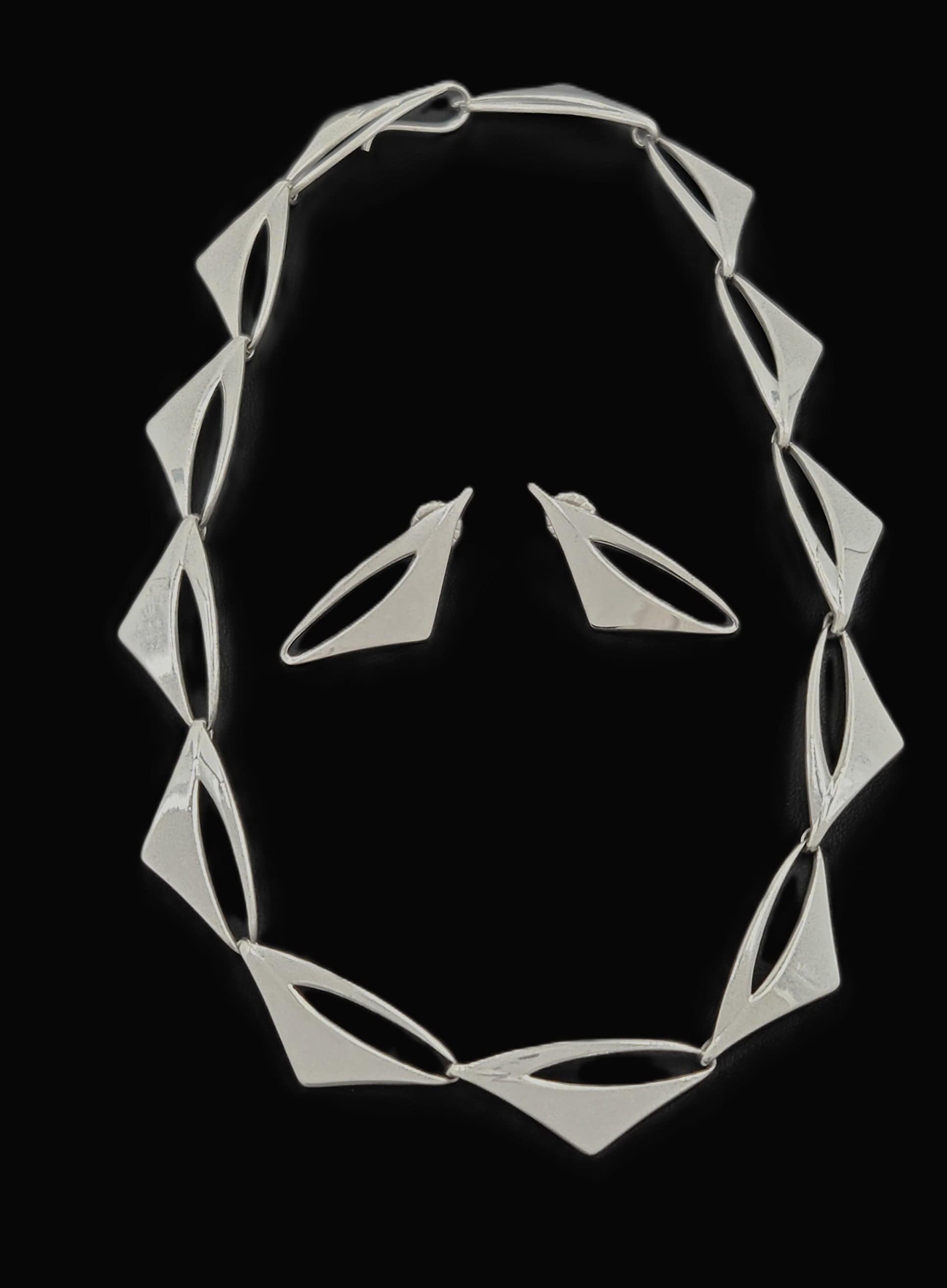 Warmind Jewelry Rare Poul WARMIND Denmark Sterling Modernist Necklace Earrings Set 1960's