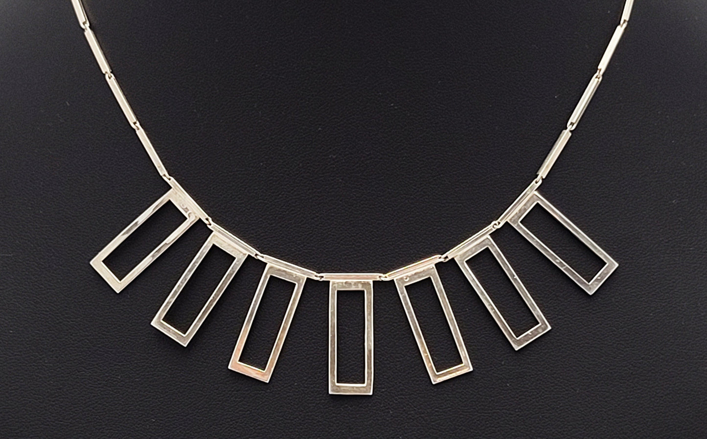 Alton Sweden Jewelry Alton Sweden Abstract Modernist Sterling Rectangular Fringe Necklace 1960s