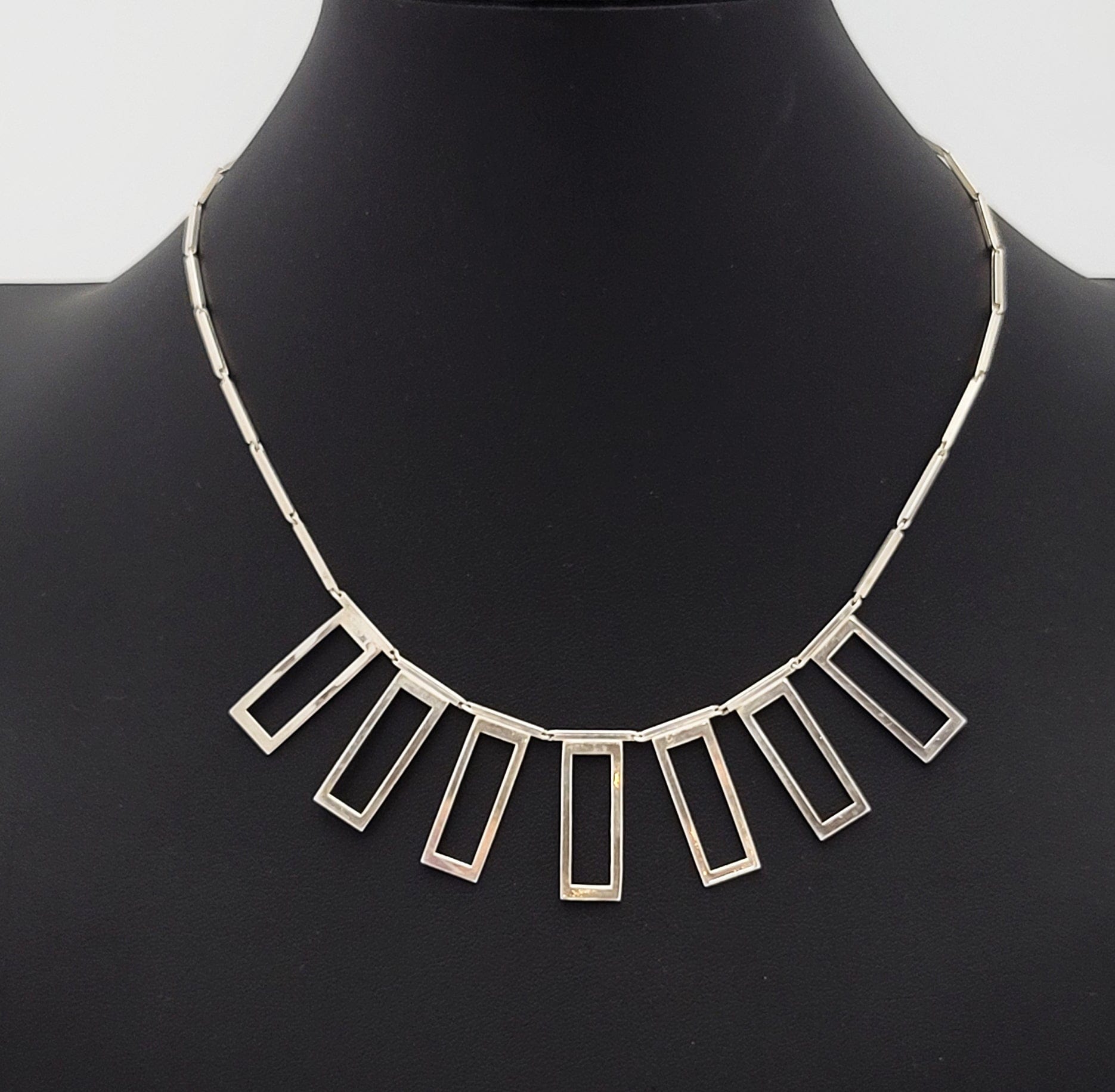 Alton Sweden Jewelry Alton Sweden Abstract Modernist Sterling Rectangular Fringe Necklace 1960s