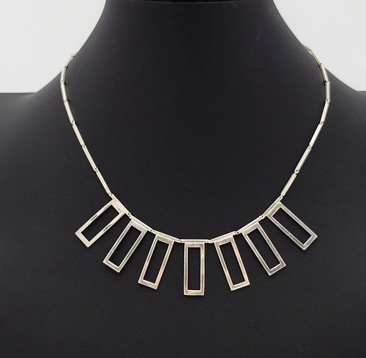 Alton Sweden Jewelry Alton Sweden Abstract Modernist Sterling Rectangular Fringe Necklace 1960s