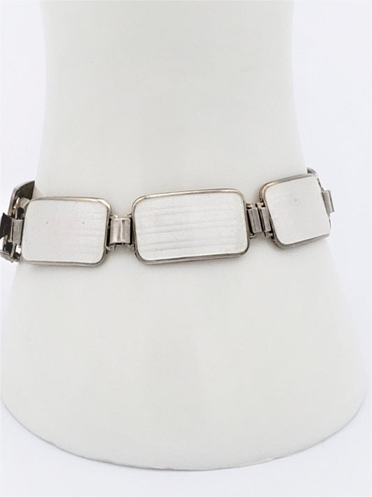 Arne Nordlie Jewelry Vintage Gilt 925 Sterling Ivory Guilloche Enamel Panel Bracelet Arne Nordlie Norway