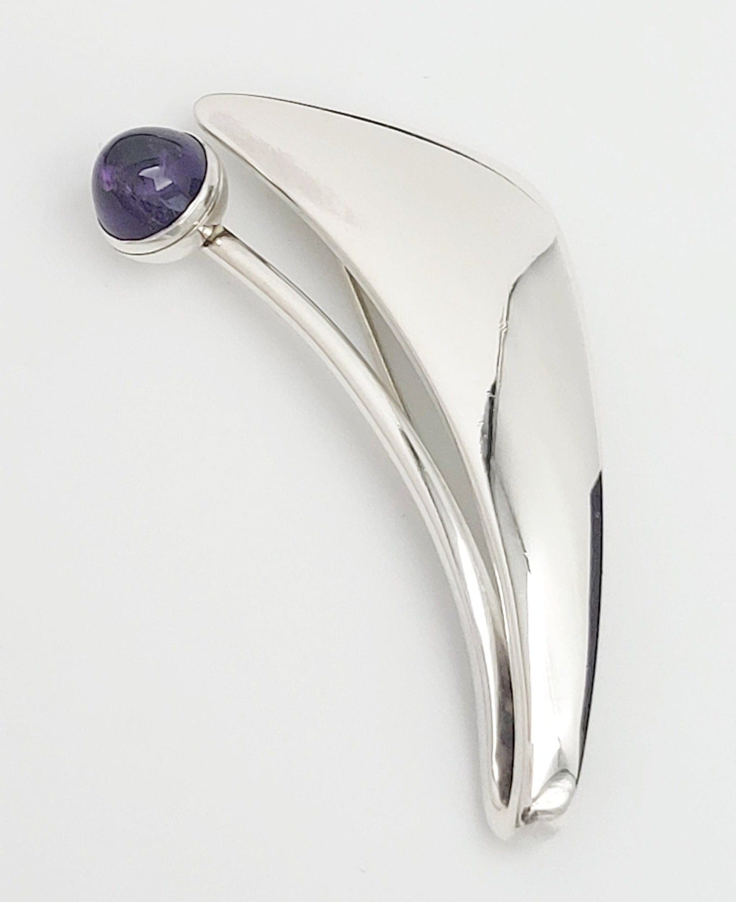 Bent Knudsen Jewelry Denmark Bent Knudsen Sterling Amethyst XL Modernist Tulip Brooch #7 1960s
