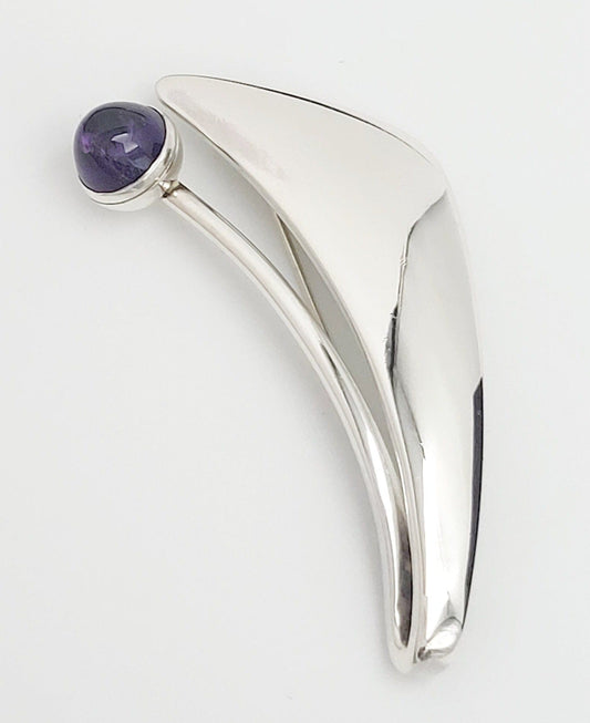 Bent Knudsen Jewelry Denmark Bent Knudsen Sterling Amethyst XL Modernist Tulip Brooch #7 1960s