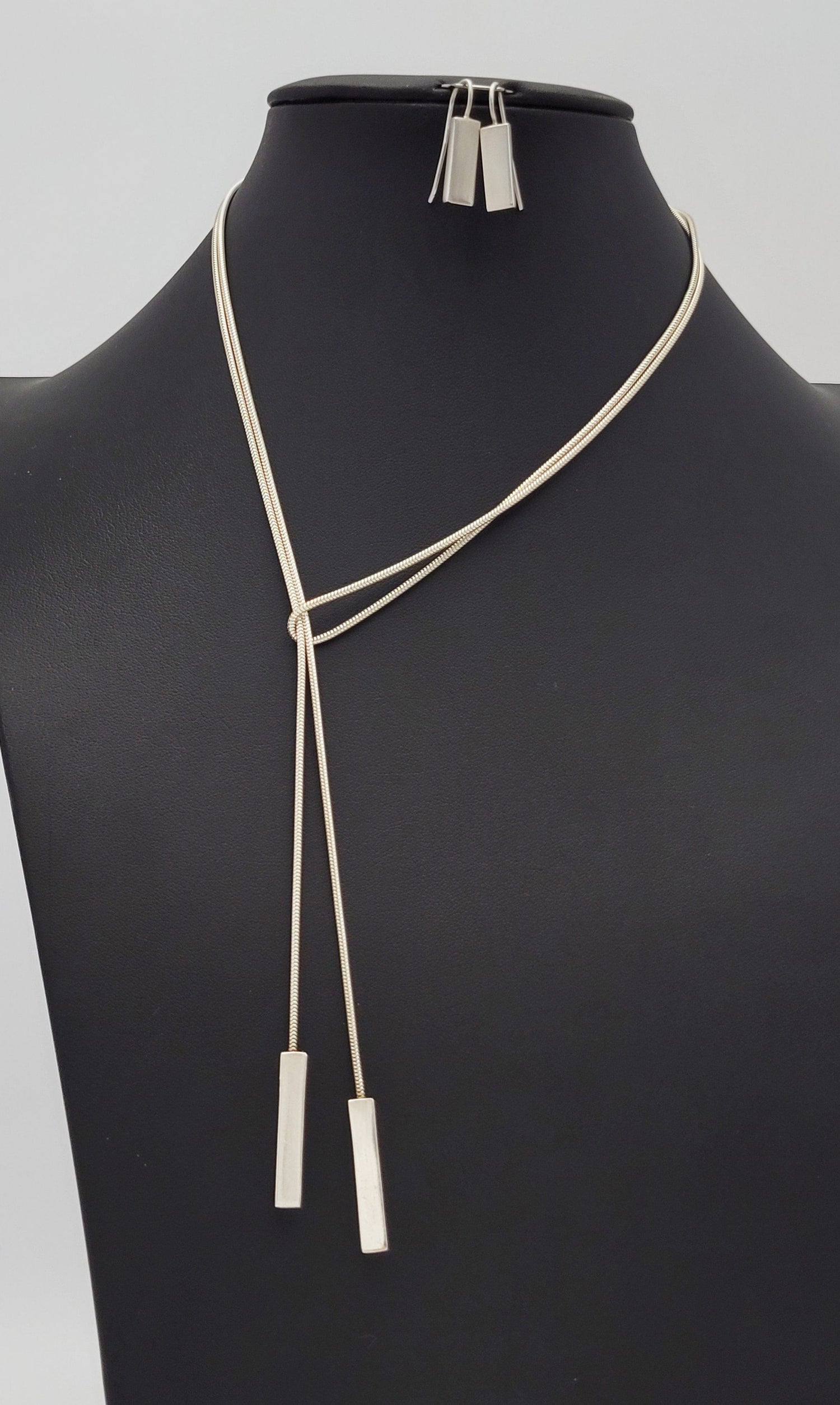 Bill Schiffer Jewelry RARE Bill Schiffer Modernist Sterling Lariat Necklace Earring Set Signed 1980s