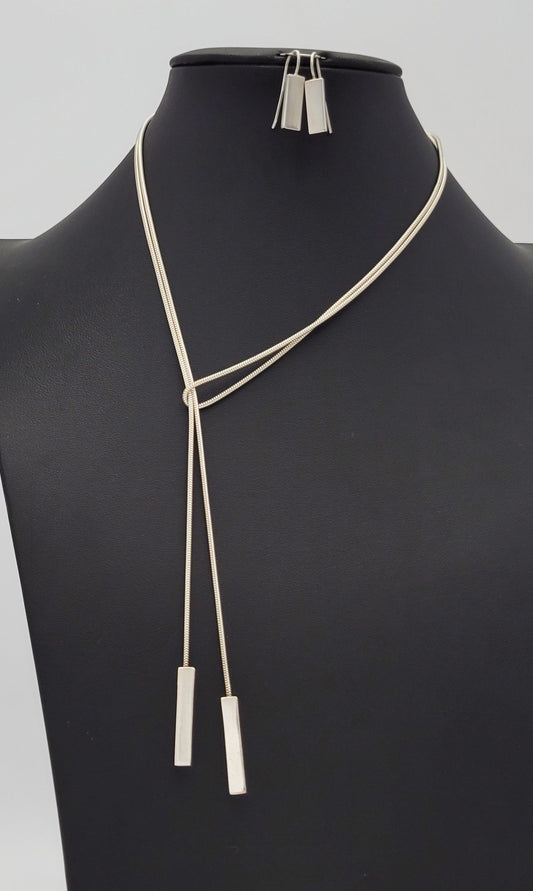 Bill Schiffer Jewelry RARE Bill Schiffer Modernist Sterling Lariat Necklace Earring Set Signed 1980s