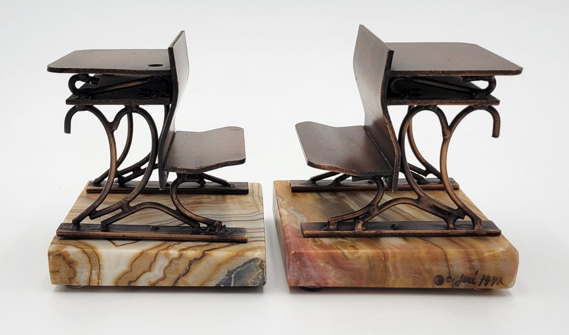 C Jere Art Vintage Designer Curtis Jere Brass Copper Old School Desks Bookends Circa 1972