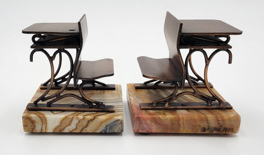 C Jere Art Vintage Designer Curtis Jere Brass Copper Old School Desks Bookends Circa 1972