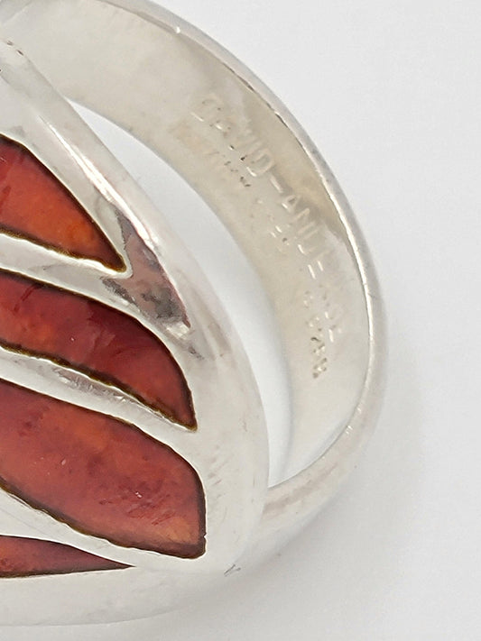 David Andersen Jewelry Norwegian David Andersen Sterling & Red Enamel Double Wrap Ring 1940/50s