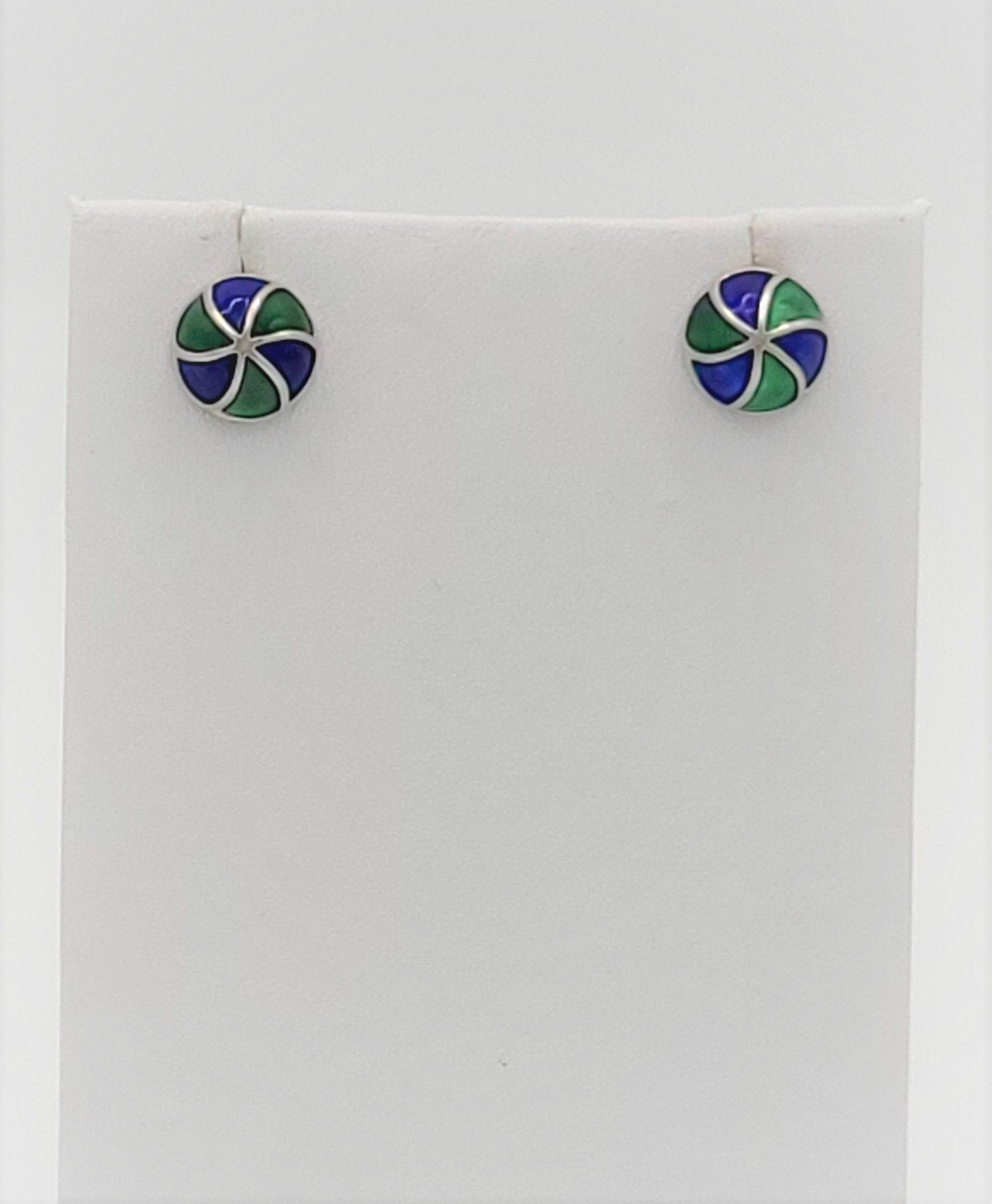 Vintage David Andersen Norway 925S Blue/Green Enamel Modernist Striped Earrings - Trendy MCM Home