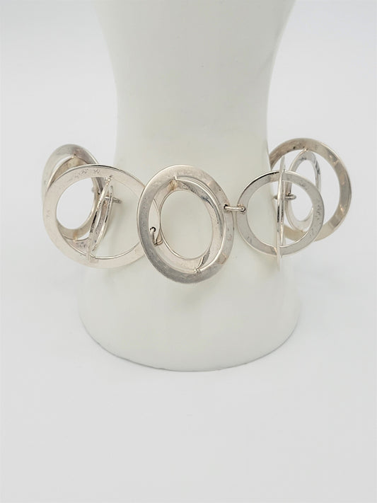 DeTapia Jewelry Superb DeTapia Sterling Silver Abstract Modernist 3-D Circles Bracelet 1990s