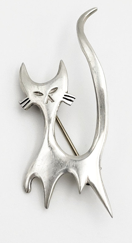 Dragsted Jewelry RARE Danish Designer E Dragsted Modernist Retro Sterling Cat Kitten Brooch 1950s