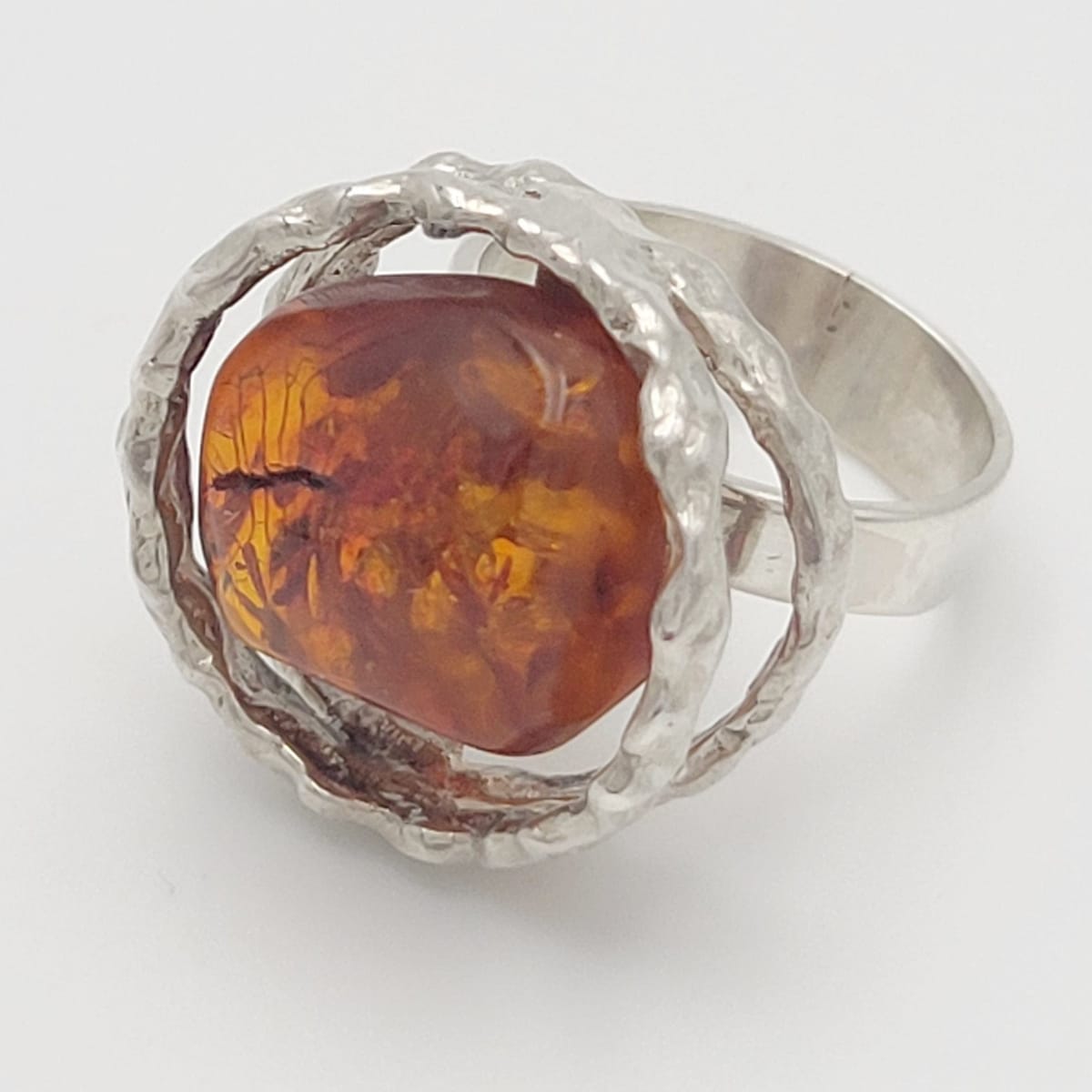 Denmark Einer Fehrn Sterling & Amber Modernist Statement Cocktail Ring ...
