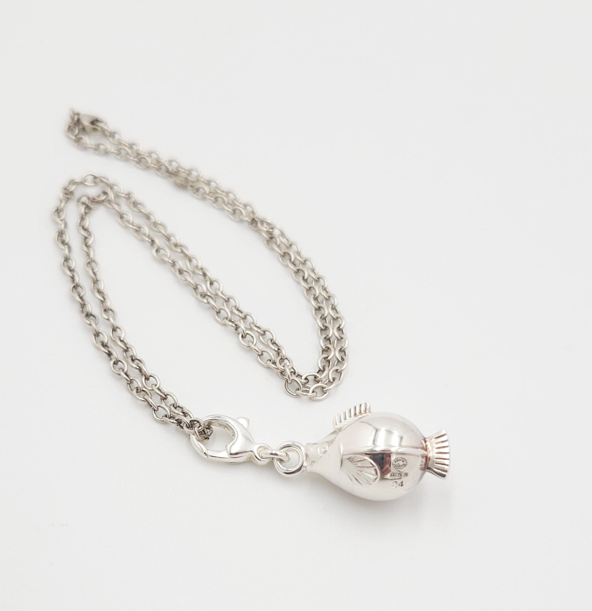 Georg Jensen Jewelry Retired Georg Jensen Denmark Sterling 3-D Puffer Fish Necklace IOB #24 BNIB