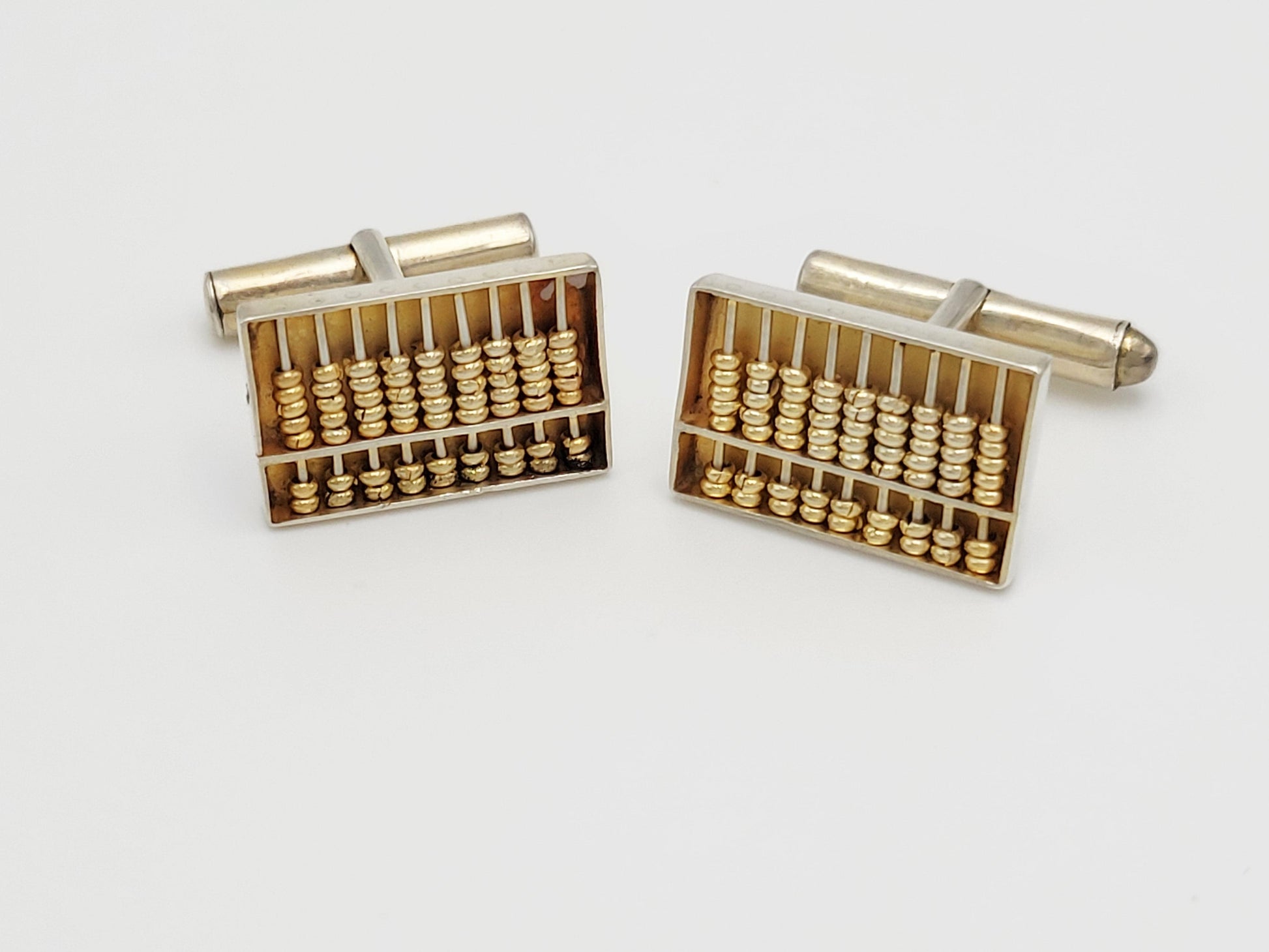 Hong Kong Sterling Jewelry Hong Kong Designer Gold Gilt Sterling Working Abacus Cufflinks Circa 1950s
