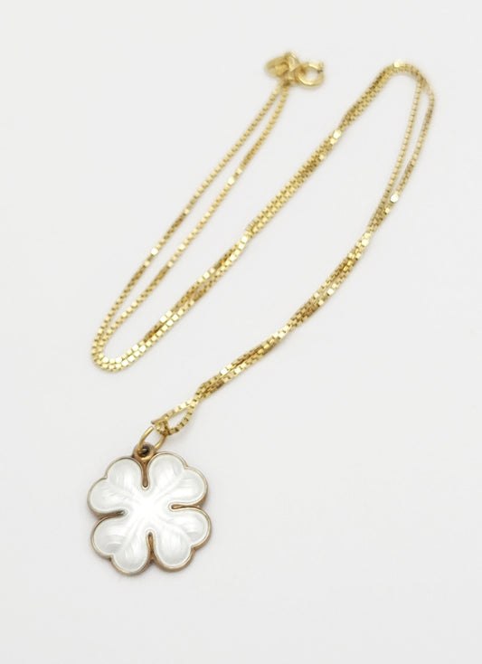 Ivar Holth Jewelry Ivar Holth Norway Sterling & Enamel Lucky 4 Leaf Clover Necklace Circa 1950s