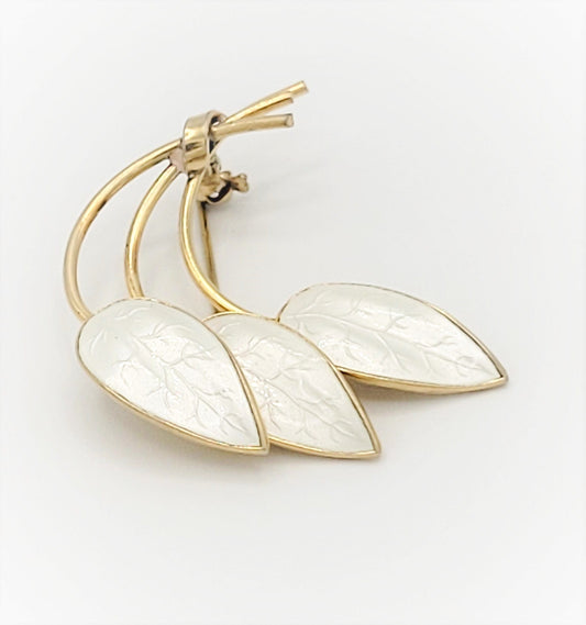 Ivar Holth Jewelry Norway Designer Ivar Holth Sterling & Enamel Leaves Brooch Pendant 1940s