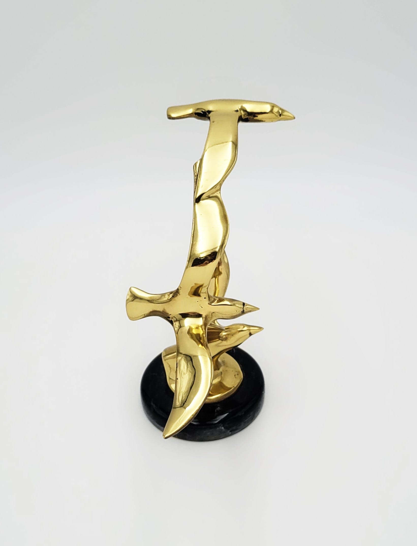 Jere Style Sculpture Sculpture Vintage Jere Style Shiny Brass Modernist Birds in Flight Sculpture Marble Base