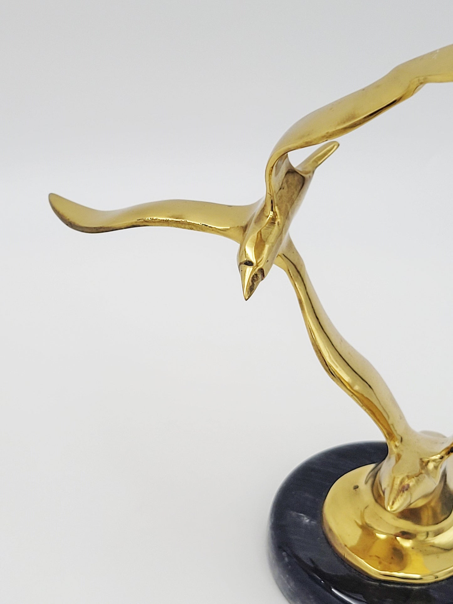 Jere Style Sculpture Sculpture Vintage Jere Style Shiny Brass Modernist Birds in Flight Sculpture Marble Base