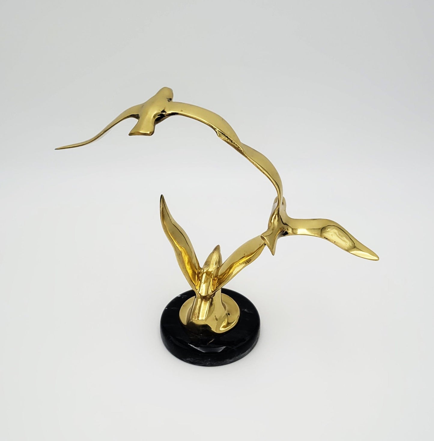 Jere Style Sculpture Sculpture Vintage Jere Style Shiny Brass Modernist Birds in Flight Sculpture Marble Base