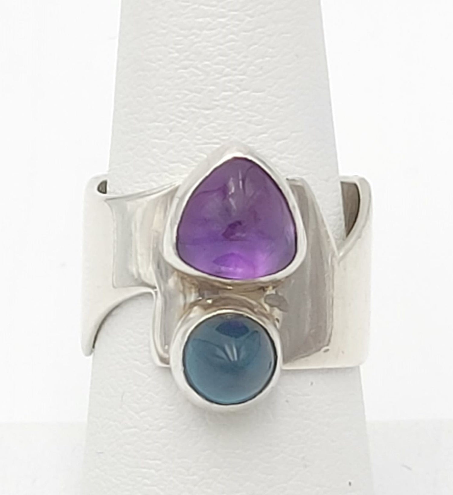 Jody Ochs Jewelry Fab! Jody Ochs Sterling Amethyst Blue Topaz Abstract Cigar Band Ring 1997
