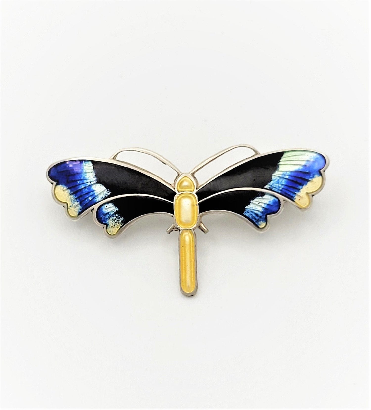 John Baalerud Jewelry Vintage John Ballerud Norway 925SS & Guilloche Enamel Dragonfly Brooch Pin