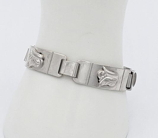 Laurence Foss Jewelry VNTG Modernist Laurence Foss Georg Jensen 925S Floral Tulip Bracelet Rare Circa 50s