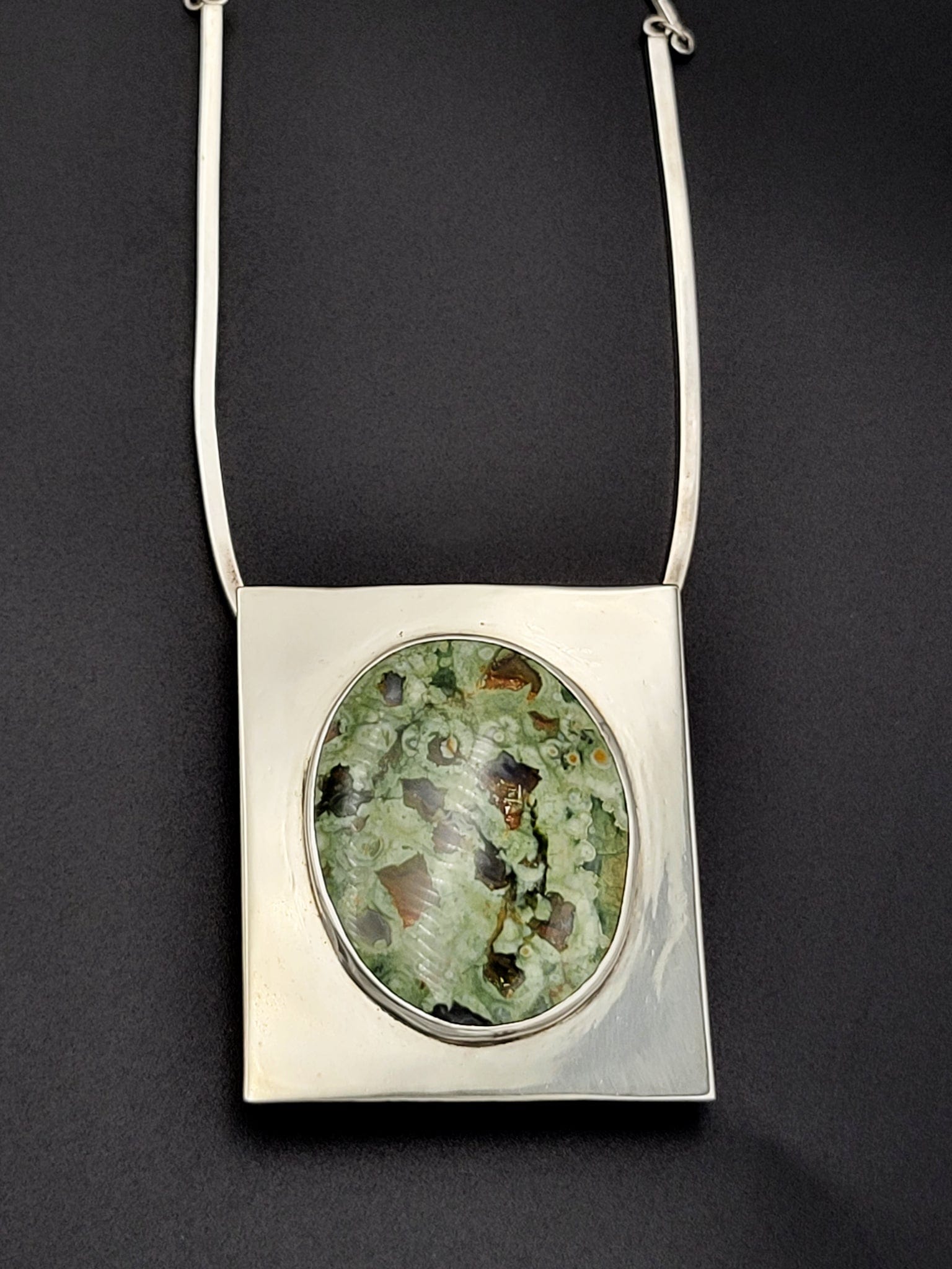 MFG Jewelry MASSIVE Vintage Agate & Hand Wrought Sterling Statement Necklace Signed