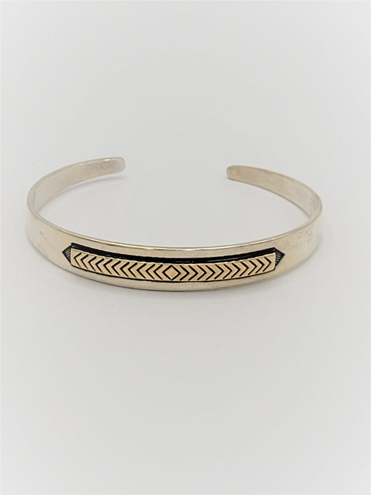 MM Rogers Jewelry 925S & 14k Gold J. Yazzie Navajo for MM Rogers Unisex Cuff Bracelet Circa 1980s
