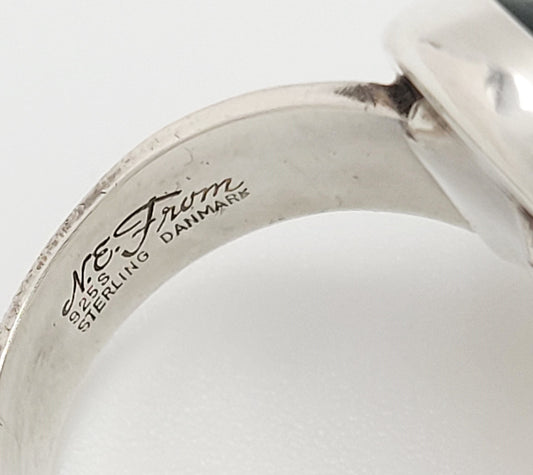 Niels Erik From Jewelry Danish Designer Niels Erik From Sterling Nephrite Modernist Ring Circa 1940s