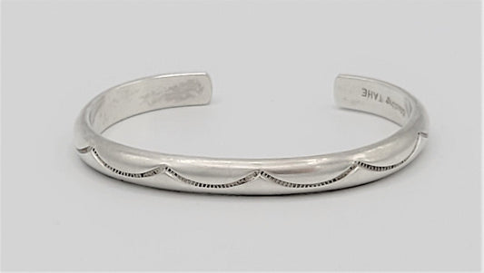Nora Tahe Jewelry Vintage 925 Sterling Nora TAHE Bill NAVAJO Thick Stamped Cuff Bracelet Unisex #2