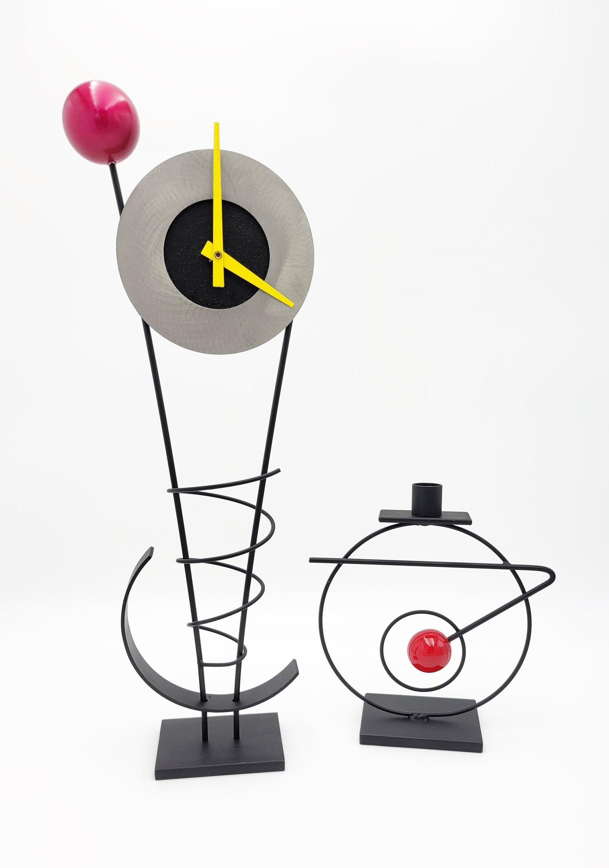 Rick Martin Clock and Candleholder Rick Martin Abstract Modernist Pop Art Memphis Style Clock & Candleholder