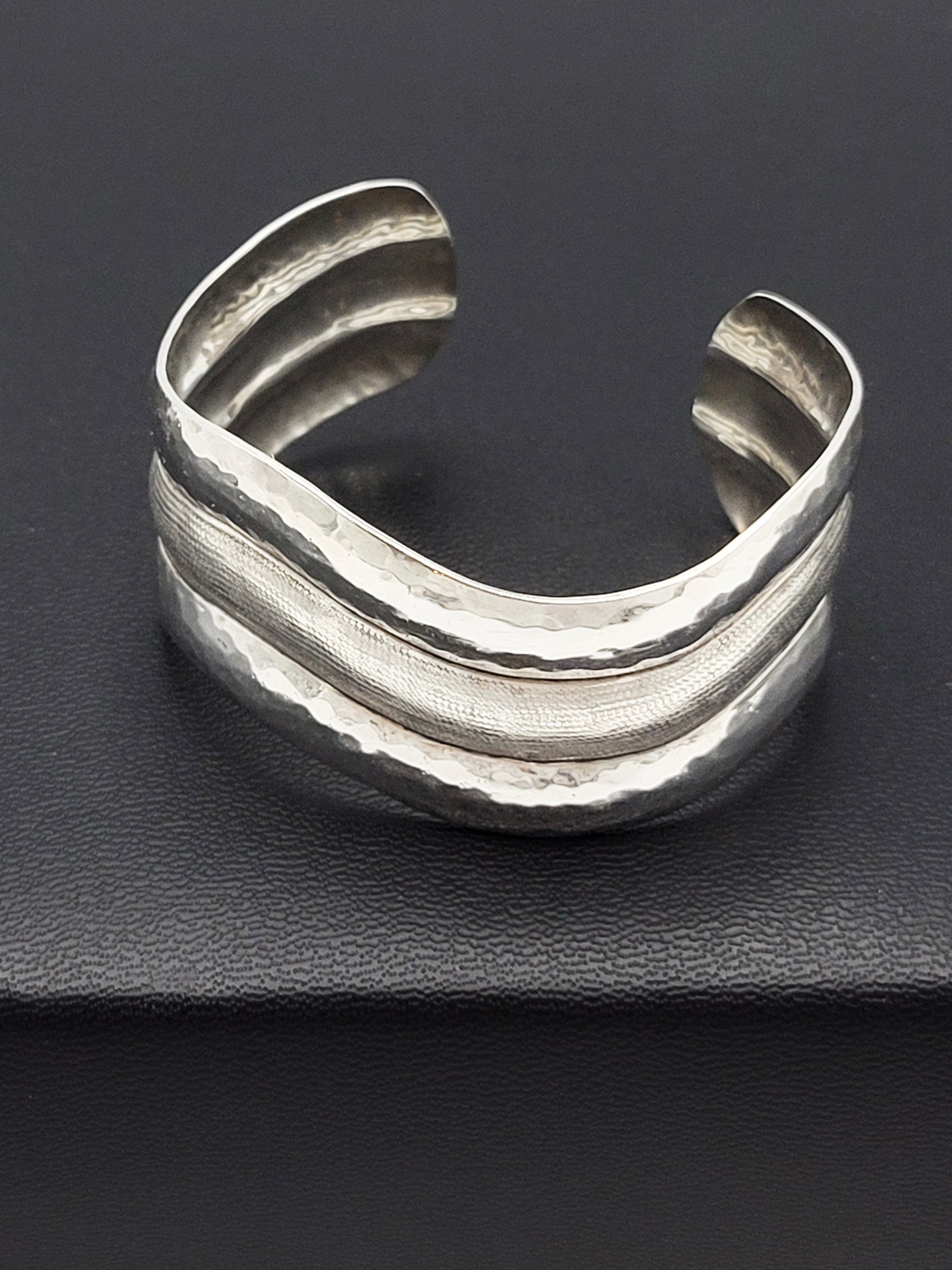 Rohner Jewelry Vintage Designer Rohner Sterling Silver Abstract Modernist Wide Cuff Bracelet