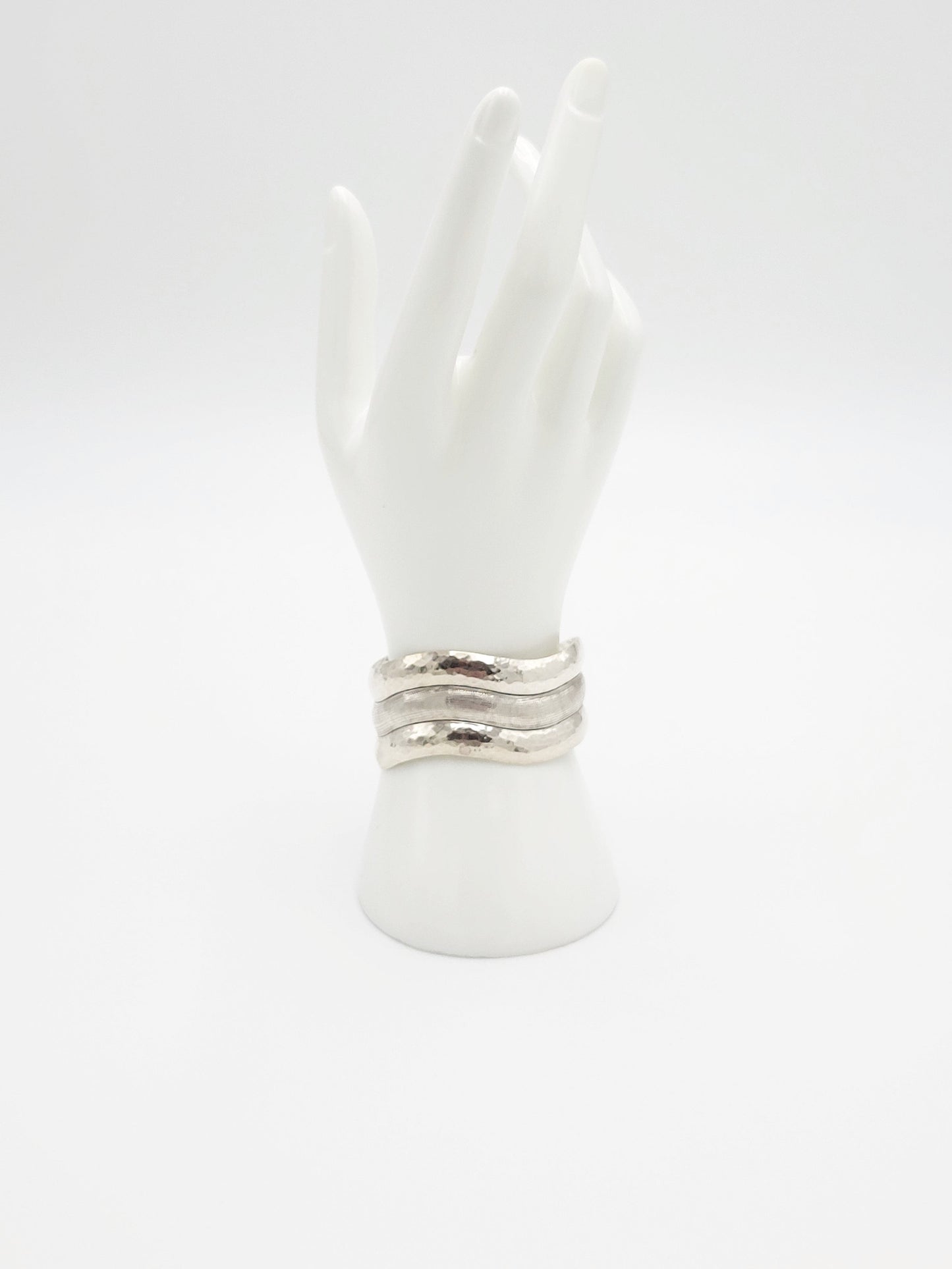 Rohner Jewelry Vintage Designer Rohner Sterling Silver Abstract Modernist Wide Cuff Bracelet