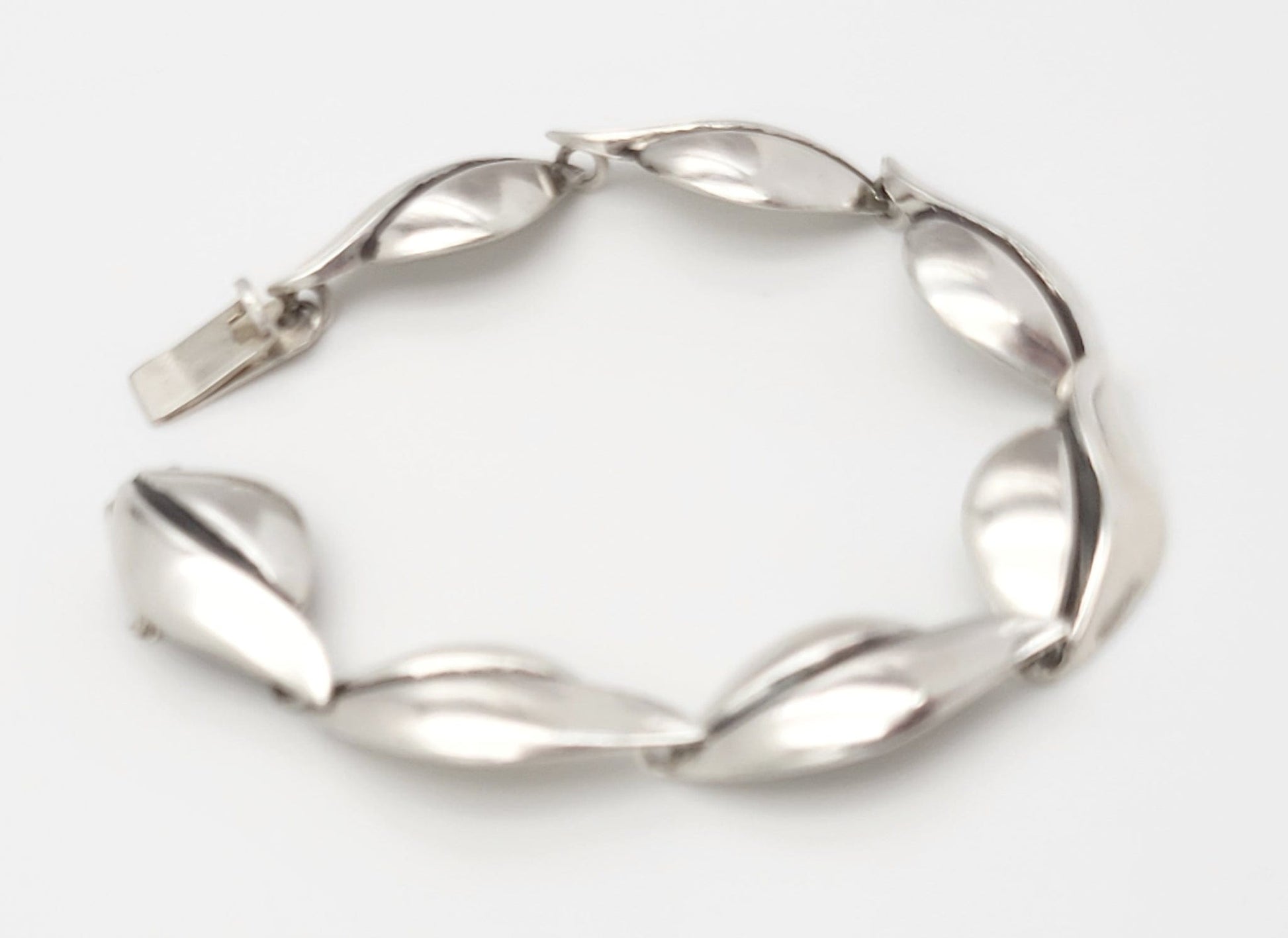 S. Christian Fogh Jewelry Danish Designer SC Fogh Modernist Leaves Sterling Panel Links Bracelet 1950s