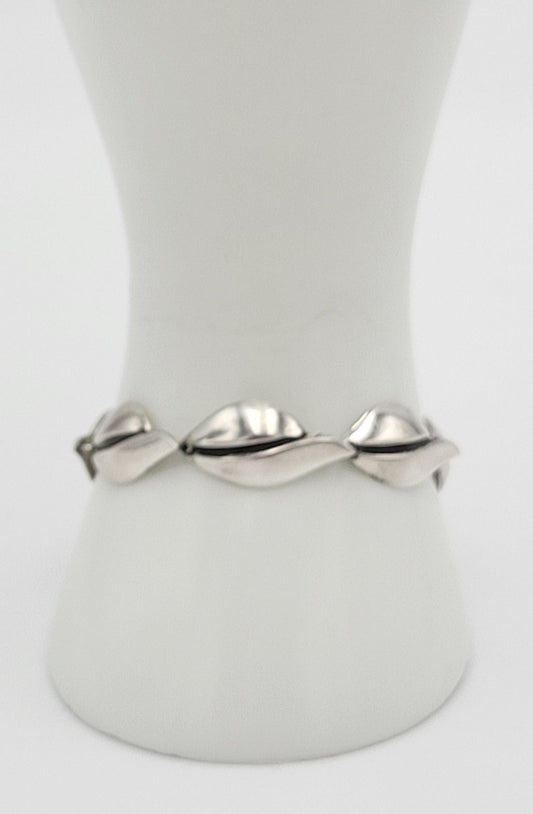 S. Christian Fogh Jewelry Danish Designer SC Fogh Modernist Leaves Sterling Panel Links Bracelet 1950s