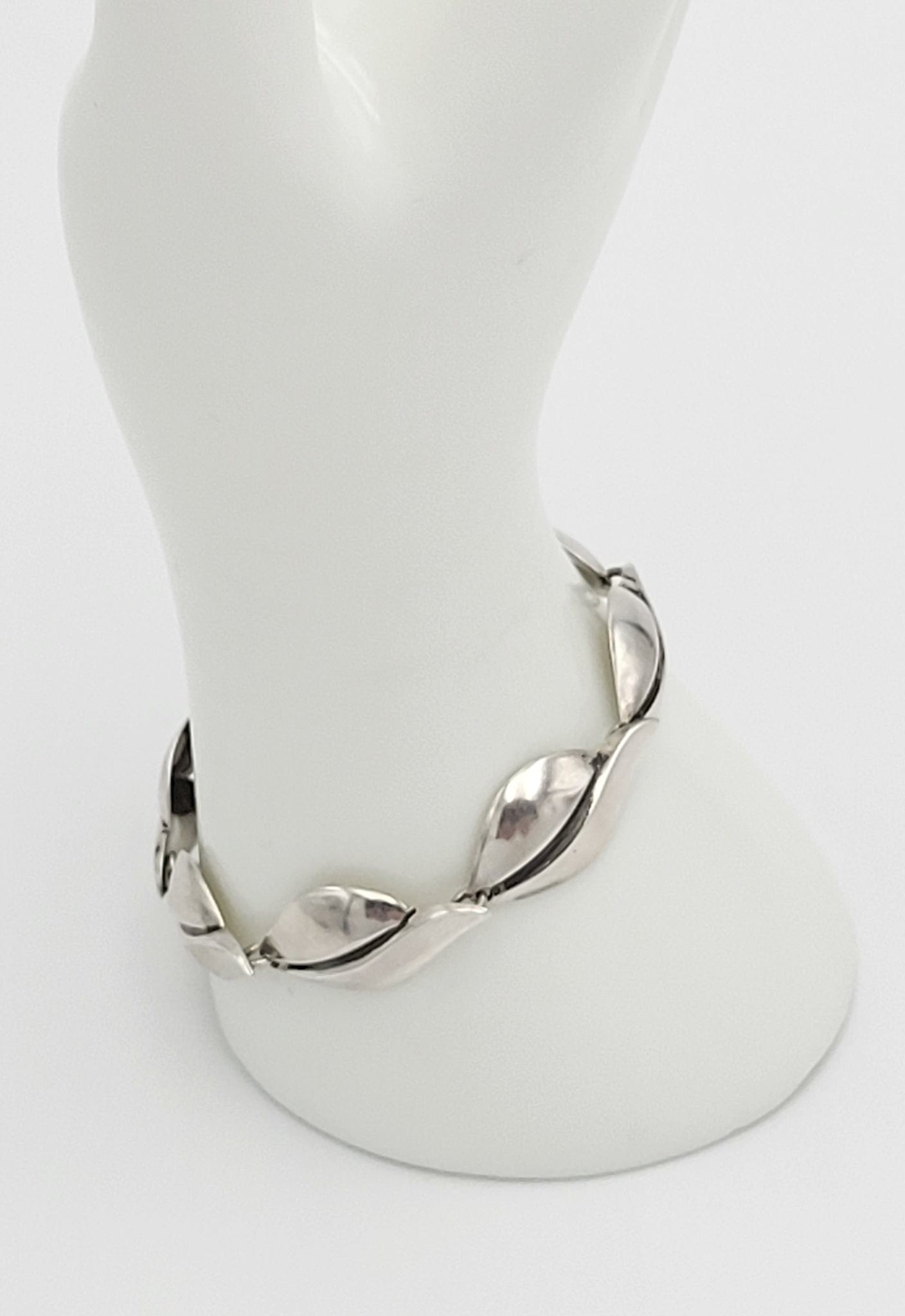 S. Christian Fogh Jewelry Danish Designer SC Fogh Modernist Leaves Sterling Panel Links Bracelet 1950s