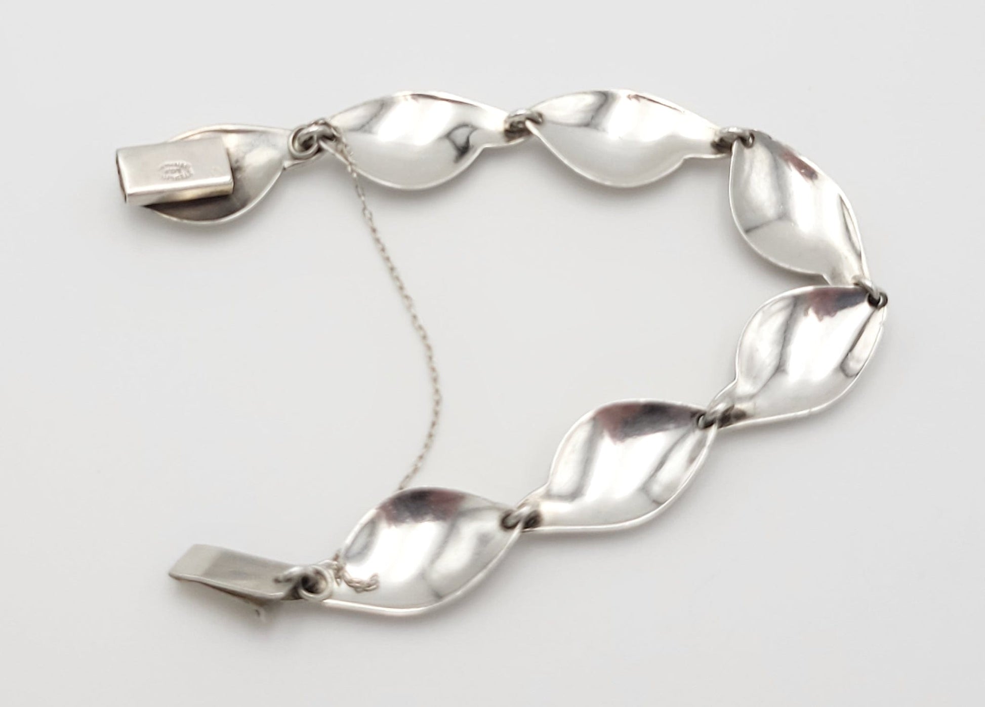 S. Christian Fogh Jewelry Danish Designer SC Fogh Modernist Leaves Sterling Panel Links Bracelet 1950s
