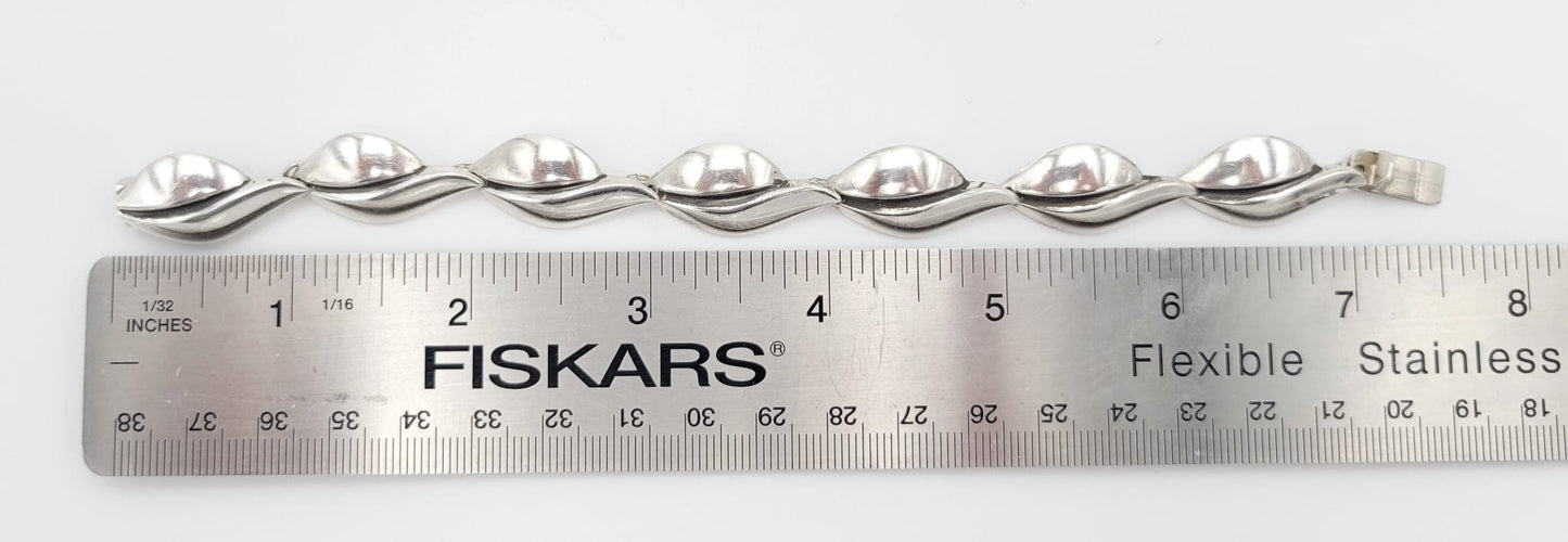 S. Christian Fogh Jewelry Danish Designer SC Fogh Modernist Leaves Sterling Panel Links Bracelet 1950s