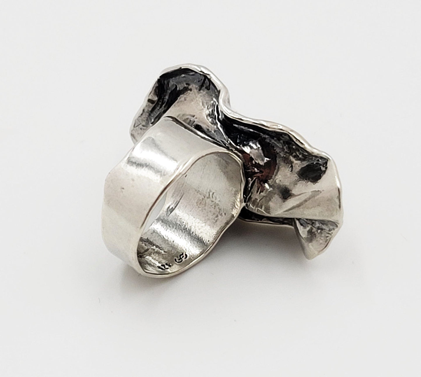 Sterling Ring Jewelry Vintage Sterling Silver & Pearl Large Bold Abstract Modernist Cocktail Ring