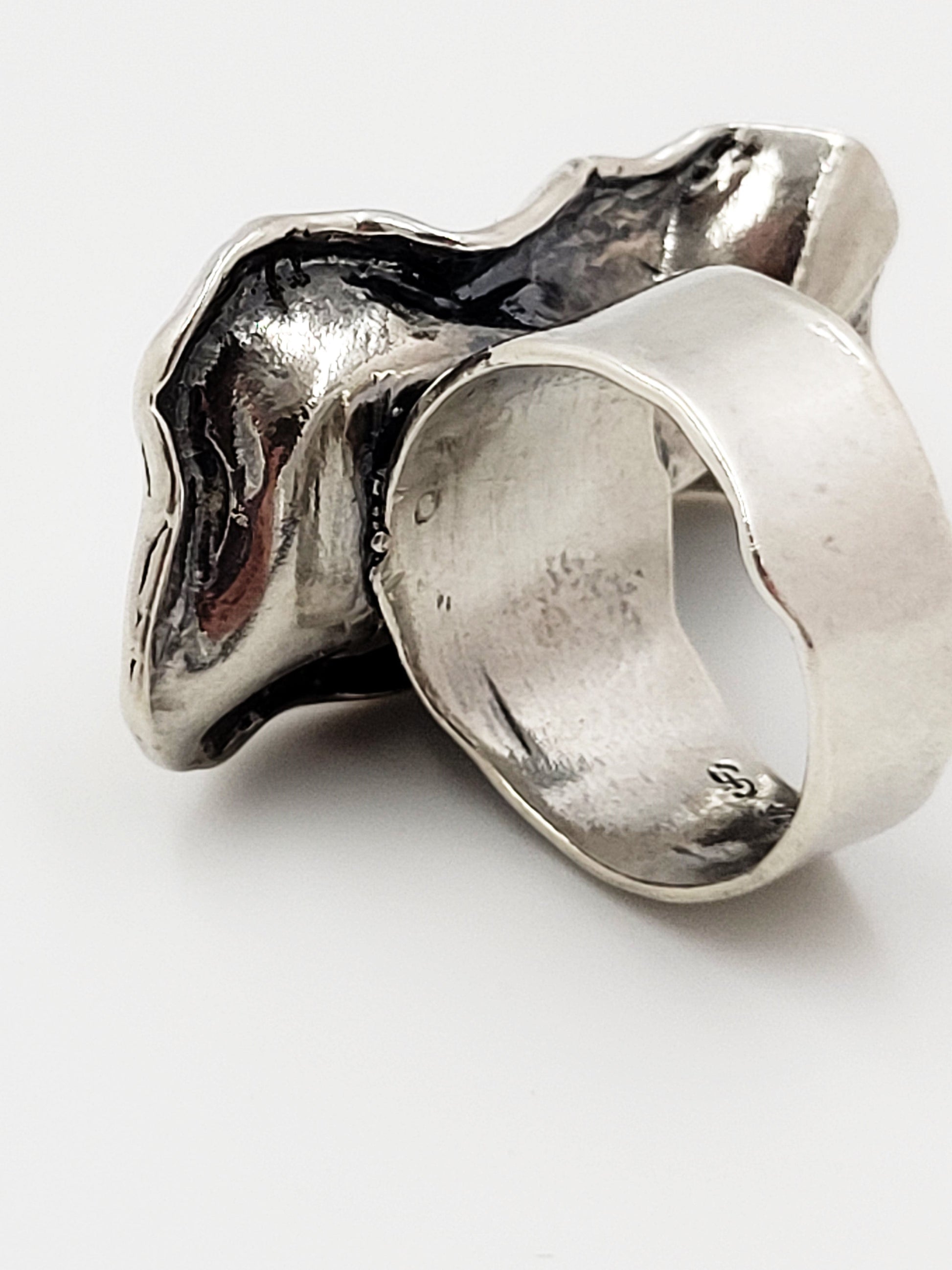 Sterling Ring Jewelry Vintage Sterling Silver & Pearl Large Bold Abstract Modernist Cocktail Ring