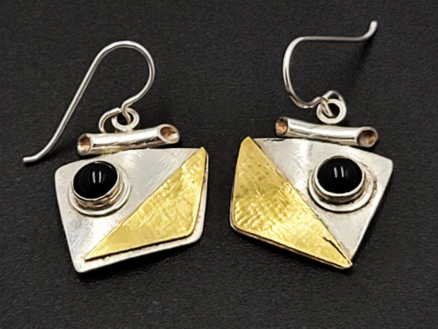 Designer Passiko True Sterling Silver & 22k Gold Drop Dangle Modernist Earrings, multicolor, geometric, glass - image 1 of 2