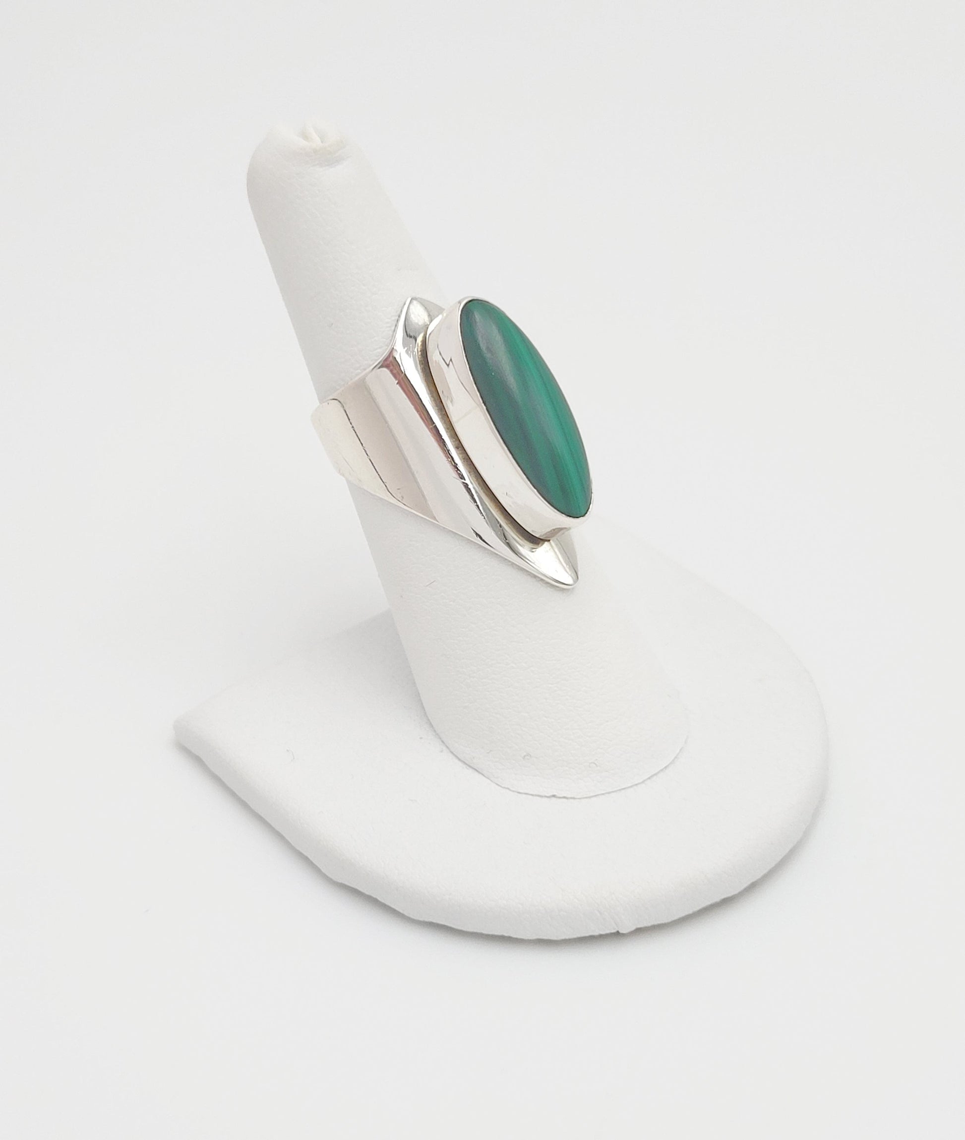 Vintage Malachite Sterling Jewelry Superb Artisan Signed Sterling & Malachite Scandinavian Modernist Style Ring