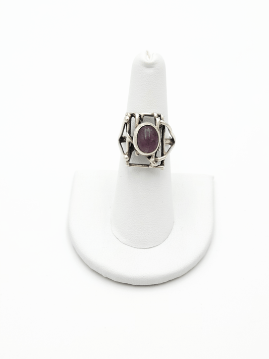 Vintage Sterling Amethyst Ring Jewelry Vintage Artisan Sterling Silver & Amethyst Abstract Modernist Openwork Ring